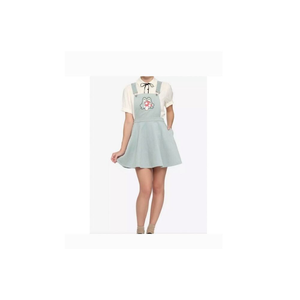 Hot Topic Frog and Mushroom Corduroy Pinafore Overall Skirt SM